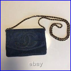 CHANEL CC Logo Denim Wallet Chain Shoulder Bag Auth from Japan