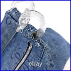 CHANEL CC Logo Pattern Shoulder Bag Blue Denim Clear Plastic Chain Handbag Auth