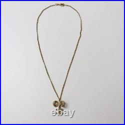 CHANEL CC Logo Rhinestone Ribbon Necklace 17 Gold Tone B14P Auth withBox JAPAN
