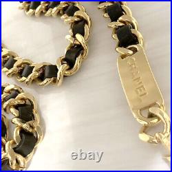 CHANEL CC Logos Black Leather Vintage Chain Belt 39 Gold Tone Auth withBox D-m111