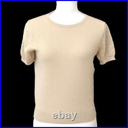 CHANEL CC Logos Round Neck Short Sleeve Knit Tops Beige Cashmere Auth 02129