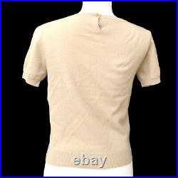 CHANEL CC Logos Round Neck Short Sleeve Knit Tops Beige Cashmere Auth 02129