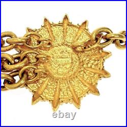 CHANEL CC Logos Strand Sun Emblem Belt 32 Gold Tone Auth D-v1121