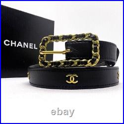 CHANEL CC Mark Belt 70/28 96P Accessory Black Gold Leather Auth good condition