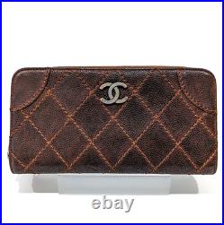 CHANEL CC long walle leather coco Stitching Brown Zip around Zippy Auth Japan