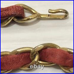 CHANEL Chain Belt Leather Red Plated Gold Coco Mark Charm CC Logo Vintage Auth