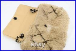 CHANEL Chain Shoulder Bag Beige Brown Rabbit Fur Matelasse Turnlock CC Logo Auth