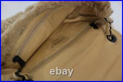 CHANEL Chain Shoulder Bag Beige Brown Rabbit Fur Matelasse Turnlock CC Logo Auth