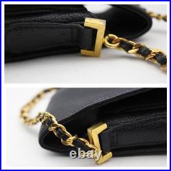 CHANEL Chain Shoulder Pouch Phone Case Gold Turnlock CC Logo Black Leather Auth