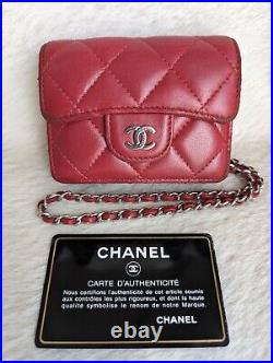 CHANEL Classic lambskin Red Mini Chain Wallet Shoulder Bag Japan Auth