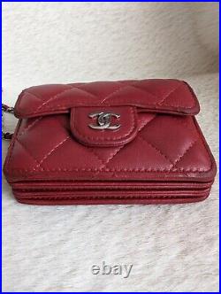 CHANEL Classic lambskin Red Mini Chain Wallet Shoulder Bag Japan Auth