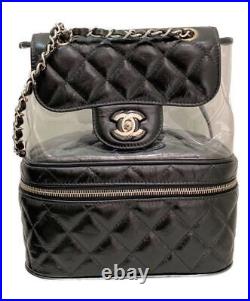 CHANEL Clear Silver Hardware Backpack Black France A57826 Auth/74