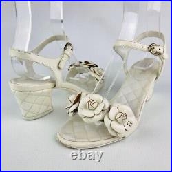 CHANEL Coco Mark Camellia Sandals Shoes US 7 Leather Off-White Used Japan Auth