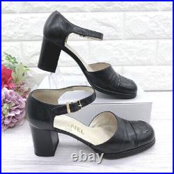 CHANEL Coco Mark Pumps Shoes US 5.5 Black Leather Used Japan Auth Free Shipping