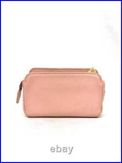 CHANEL Coin Case Mini Pouch Light Pink Grained Leather Caviar Skin CC Logo Auth