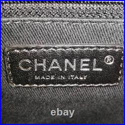 CHANEL Deauville Tote Shoulder Bag Canvas Beige Black CC Logo Silver Chain Auth