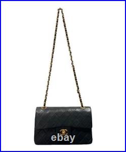 CHANEL Double Flap Chain Shoulder Bag Black Auth/2415