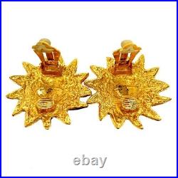 CHANEL Earrings AUTH Coco CC Logo Mark Gold Rare Lion Animal Vintage Gift F/S