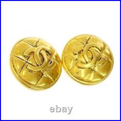 CHANEL Earrings Coco Logo CC Gold AUTH Matelasse GP Medal Coin Vintage Rare F/S