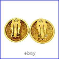 CHANEL Earrings Coco Logo CC Gold AUTH Matelasse GP Medal Coin Vintage Rare F/S