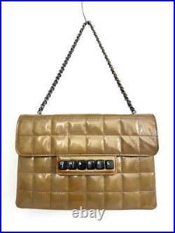 CHANEL Handbag Chocolate Bar Brown Patent Leather Logo Buttons Chain Strap Auth