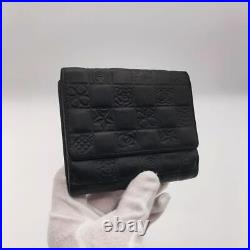 CHANEL Icon Bifold Wallet with Hook Black Embossed Leather Gold CC Logo Auth