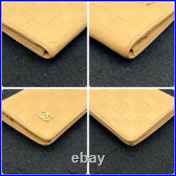 CHANEL Icon Line Bigold Wallet Embossed Brown Lambskin Leather Gold CC Logo Auth