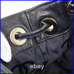 CHANEL Jumbo CC Drawstring Hand Bag Purse Black Caviar Skin Auth 06139