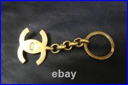 CHANEL Key Chain Bag Charm Turnlock CC Logo Gold Plated Keyring 96P Vintage Auth