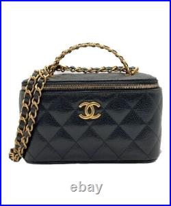 CHANEL Logo Handle Vanity Handbag Way Shoulder Bag Black Italy WithBag, Auth/2387