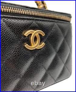 CHANEL Logo Handle Vanity Handbag Way Shoulder Bag Black Italy WithBag, Auth/2387
