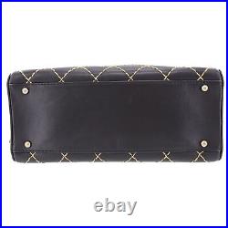 CHANEL Logo Used Wild Stitch Handbag Black Leather Italy Vintage Auth #AH686 W