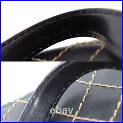 CHANEL Logo Used Wild Stitch Handbag Black Leather Italy Vintage Auth #AH686 W