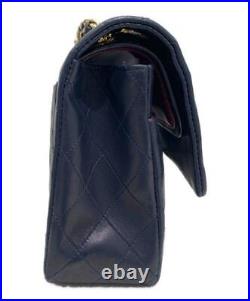 CHANEL Matelassé 25 Double Flap Chain Shoulder Bag Navy France WithBox, Auth/2507
