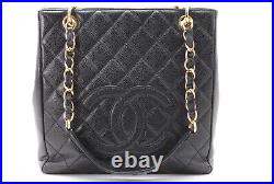 CHANEL Matelasse Chain Shoulder Bag Caviar Skin Tote Bag PST Black Leather Auth