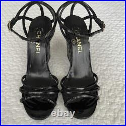 CHANEL Matelasse Coco Mark Pumps Shoes US 7 Black Patent Leather Used Japan Auth