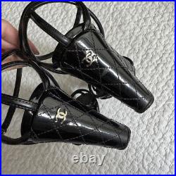 CHANEL Matelasse Coco Mark Pumps Shoes US 7 Black Patent Leather Used Japan Auth