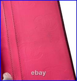 CHANEL Matelasse Long Wallet Cambon Line Lamb Skin Leather Black Pink JAPAN Auth