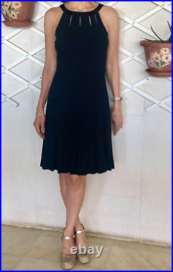 CHANEL Navy Blue Sleeveless Knee Length Dress CC Logo Silk Lining, Sz FR38, AUTH