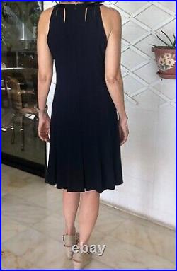 CHANEL Navy Blue Sleeveless Knee Length Dress CC Logo Silk Lining, Sz FR38, AUTH