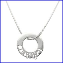 CHANEL Necklace Cutout Logo Circle Pendant Snake Chain Silver Ag925 Women Auth