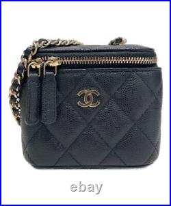 CHANEL Small Vanity Case Shoulder Bag Black x Gold France AP1340 WithBox Auth/2444