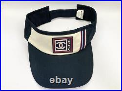 CHANEL Sports Line Sun Visor Hat Navy Blue White Square CC Logo Icon Patch Auth