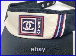 CHANEL Sports Line Sun Visor Hat Navy Blue White Square CC Logo Icon Patch Auth