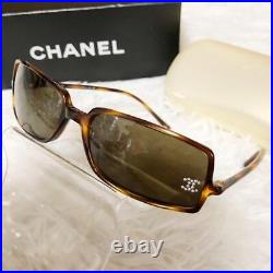 CHANEL Square Sunglasses Brown Rhinestone CC Logo 5043-B C. 502/93 with Case Auth