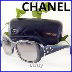 CHANEL Sunglasses Gray & Black Square Silver CC Logo Icon Pattern Temples Auth