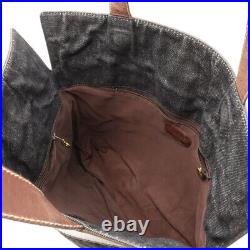 CHANEL Tote Shoulder Bag Black Denim Dark Brown Leather CC Logo Handbag Auth