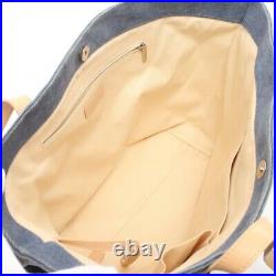 CHANEL Tote Shoulder Bag Blue Denim Beige Leather Camellia Flower CC Logo Auth