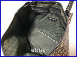 CHANEL Travel Shoulder Bag Black Beige Red CC Logo Pattern Tote PVC Leather Auth