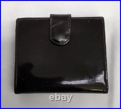 CHANEL Trifold Wallet Black Coco Mark Enamel Patent Leather Compact Purse Auth